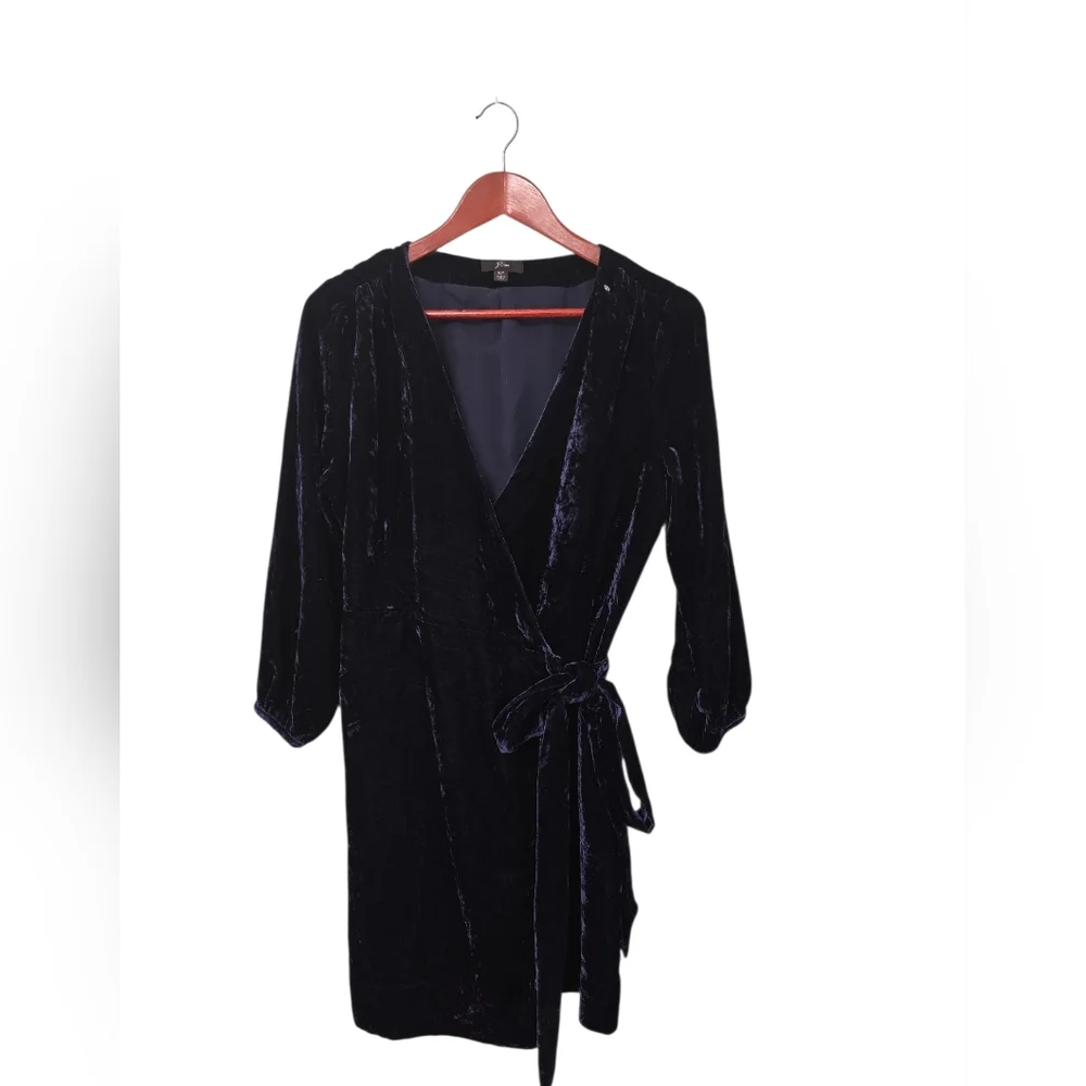 J.Crew Wrap Dress in Drapey Velvet Sz 12P K0145 In Navy Business Casual Career‎